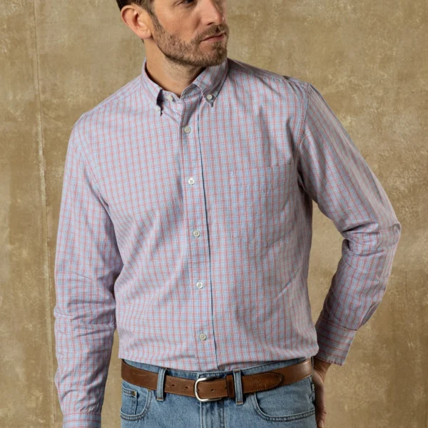 Duckhead Cotton Cashmere Poplin Sport Shirt - Mattox Plaid - Serenity Blue
