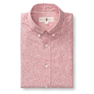 Duckhead Cotton Chambray Sport Shirt - Woodville Floral - Rosewood