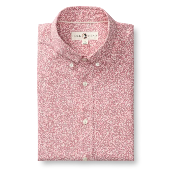 Duckhead Cotton Chambray Sport Shirt - Woodville Floral - Rosewood