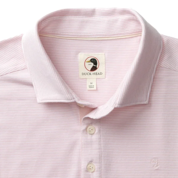 Duckhead Hanover Pima Cotton Jersey Polo - Blaine Stripe - Pale Pink