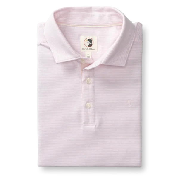 Duckhead Hanover Pima Cotton Jersey Polo - Blaine Stripe - Pale Pink