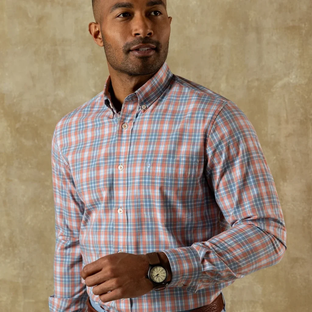 Duckhead Performance Poplin Sport Shirt - Jefferies Plaid - Rosewood
