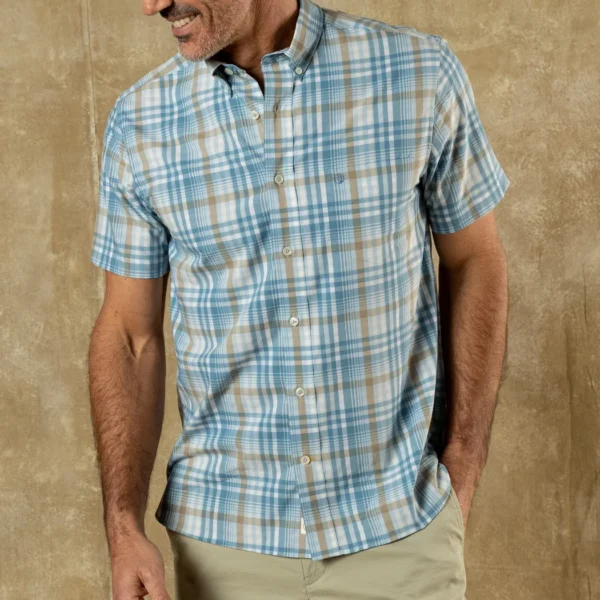 Duckhead Performance Poplin Bunkley Plaid Sport Shirt - Sky Blue