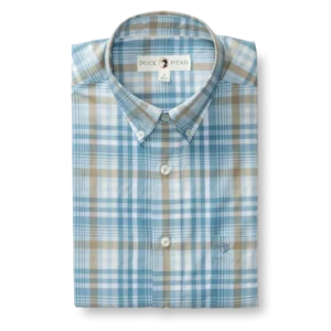 Duckhead Performance Poplin Bunkley Plaid Sport Shirt - Sky Blue