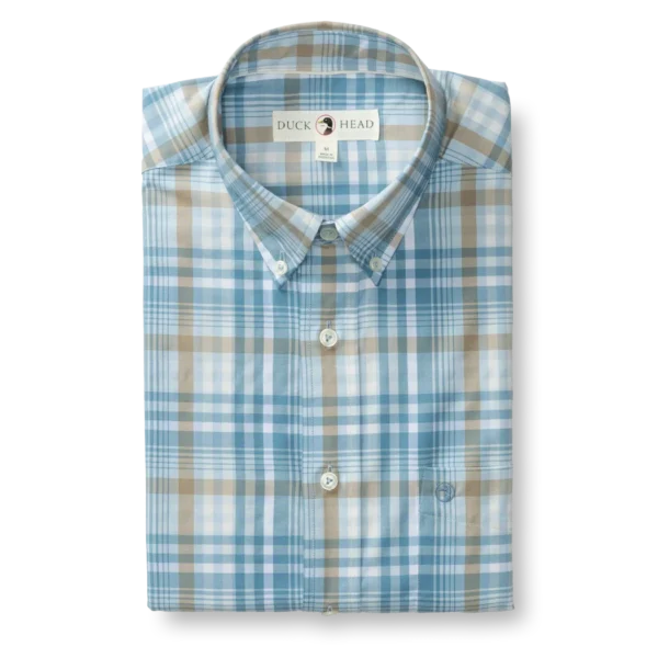 Duckhead Performance Poplin Bunkley Plaid Sport Shirt - Sky Blue