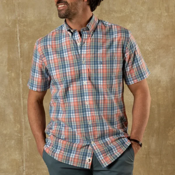 Duckhead Performance Poplin Oakville Plaid Sport Shirt - Coral