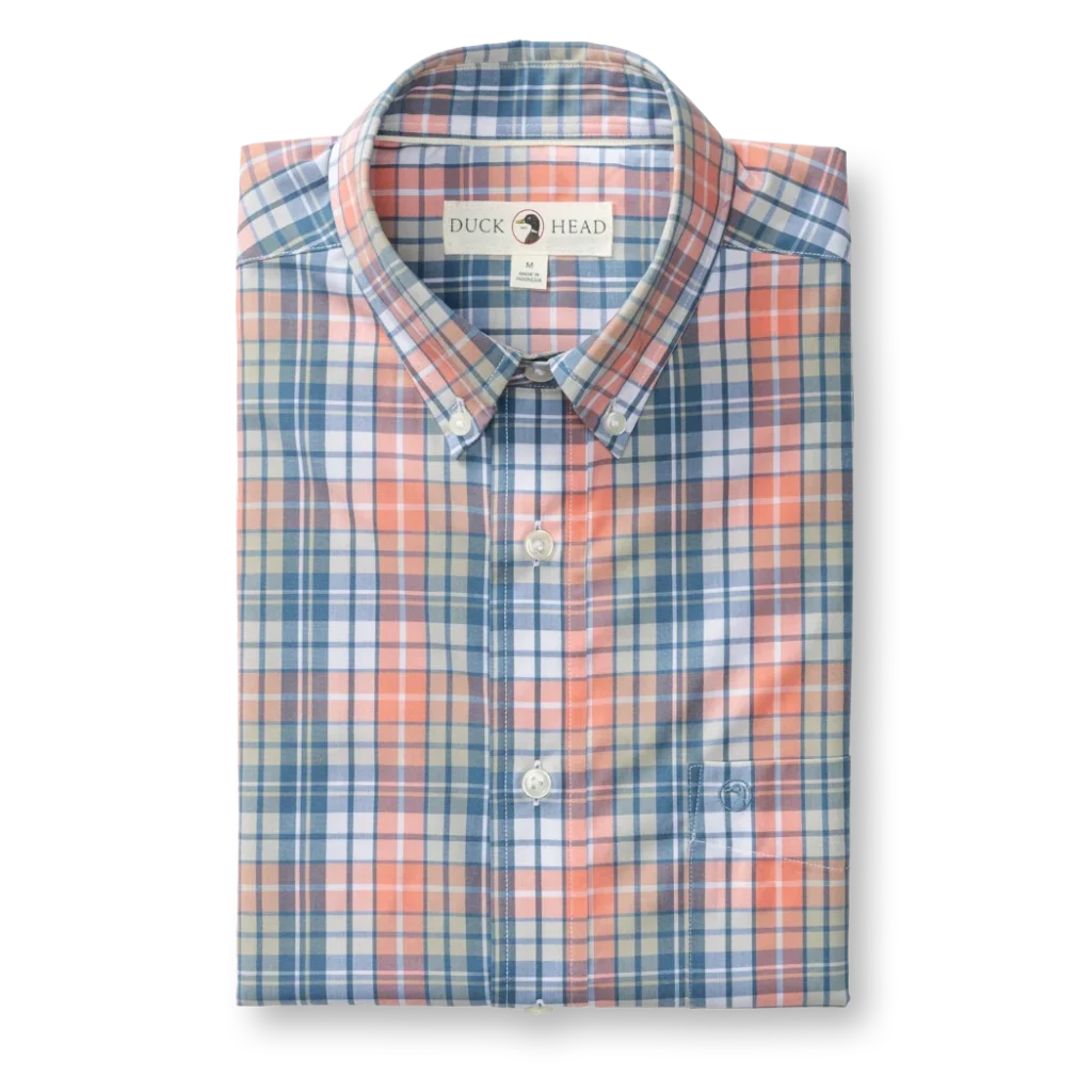Duckhead Performance Poplin Oakville Plaid Sport Shirt - Coral