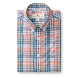 Duckhead Performance Poplin Oakville Plaid Sport Shirt - Coral