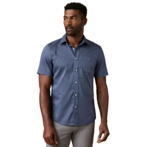 Faherty Short-Sleeve Movement Shirt - Navy Sky Diamond