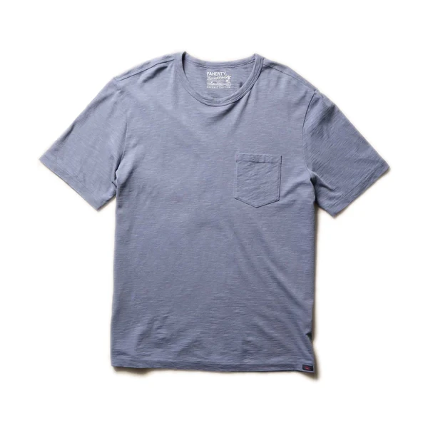 Faherty Sunwashed Regenerative Pocket Tee - Flint Sky