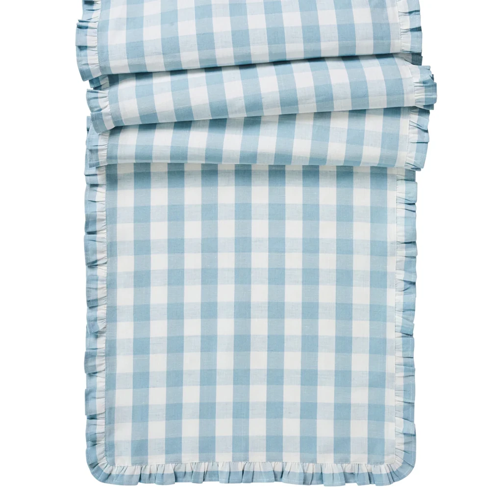 Juliska Gingham Ruffle 18" x 90" Table Runner - Ocean