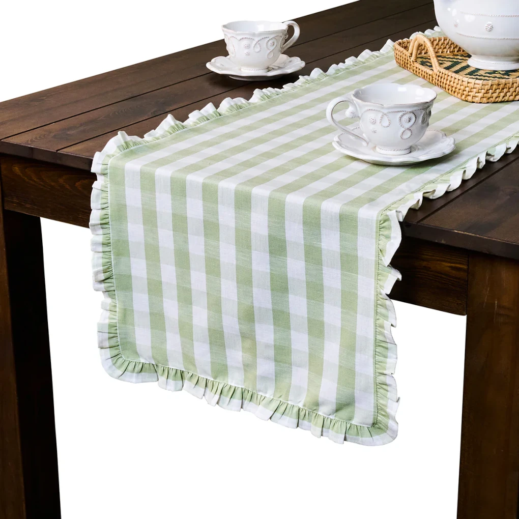 Juliska Gingham Ruffle 18" x 90" Table Runner - Seagrass
