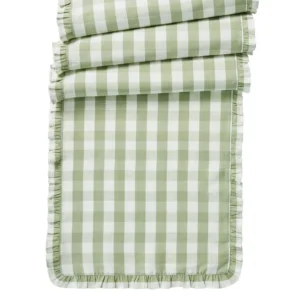 Juliska Gingham Ruffle 18" x 90" Table Runner - Seagrass