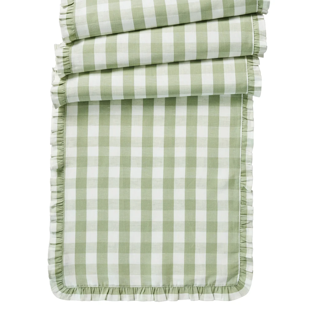 Juliska Gingham Ruffle 18" x 90" Table Runner - Seagrass