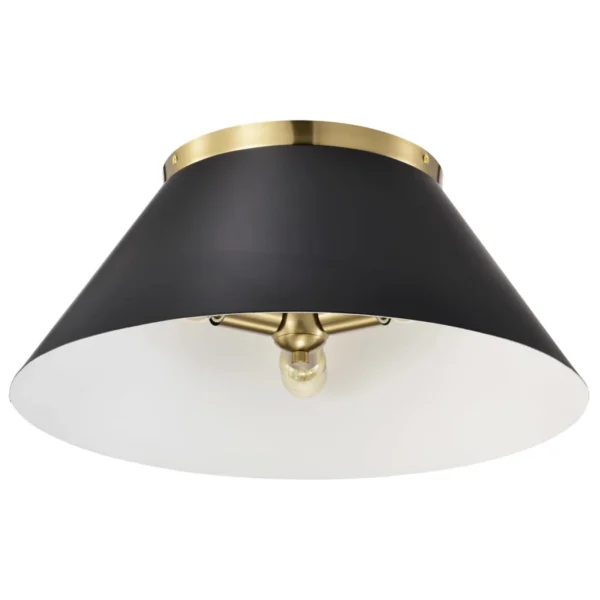 Nuvo Dover 3 Light Large Flush Light - Black with Vintage Brass
