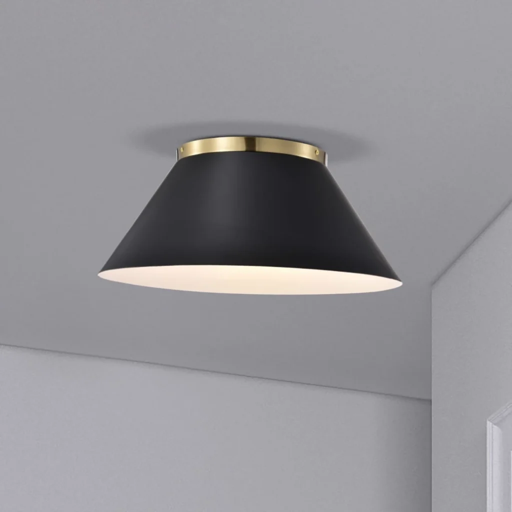 Nuvo Dover 3 Light Large Flush Light - Black with Vintage Brass