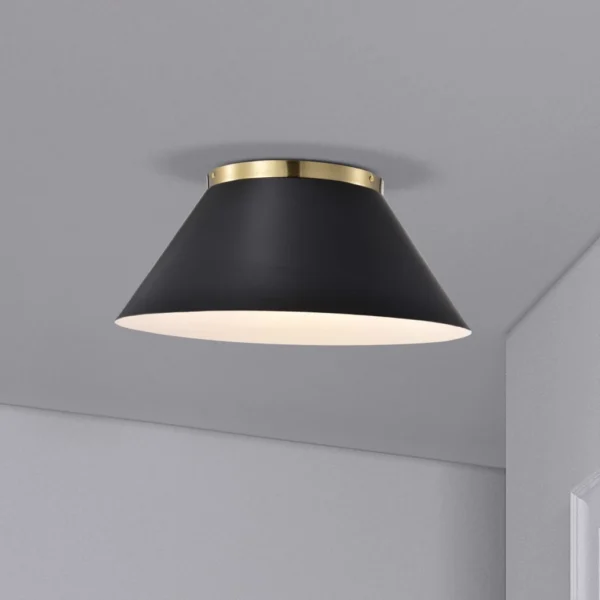 Nuvo Dover 3 Light Large Flush Light - Black with Vintage Brass