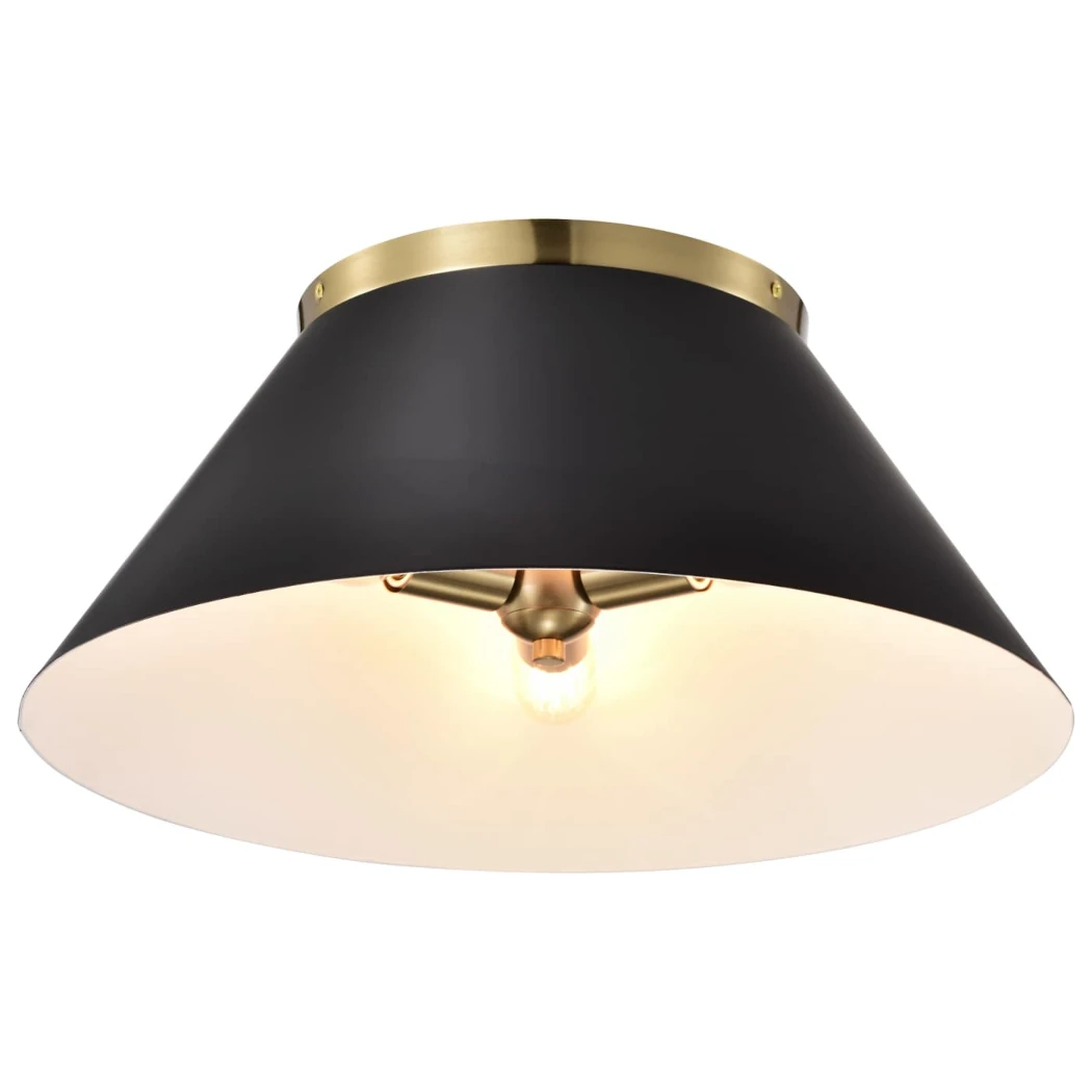 Nuvo Dover 3 Light Large Flush Light - Black with Vintage Brass