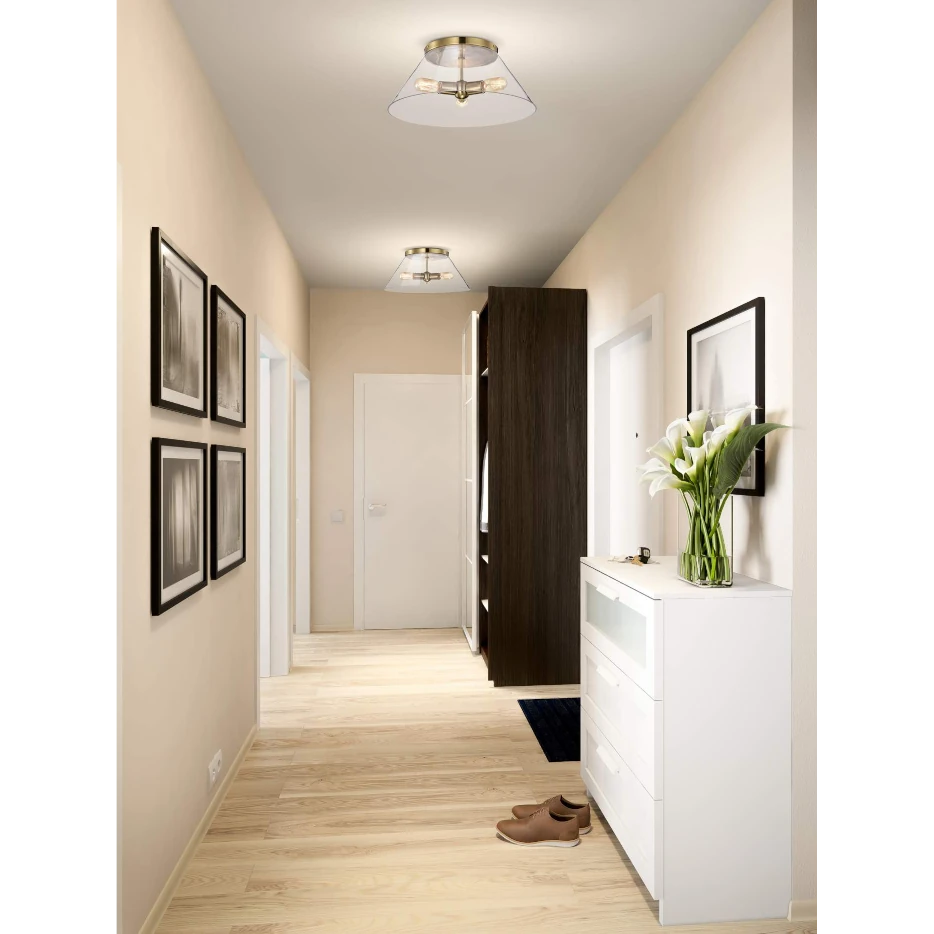 Nuvo Dover 3 Light Large Flush Light - Vintage Brass with Clear Glass