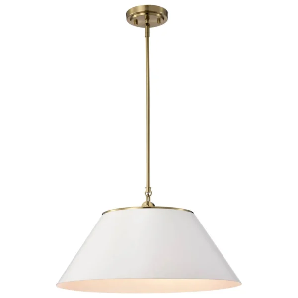 Nuvo Dover 3 Light Large Pendant Light - White with Vintage Brass