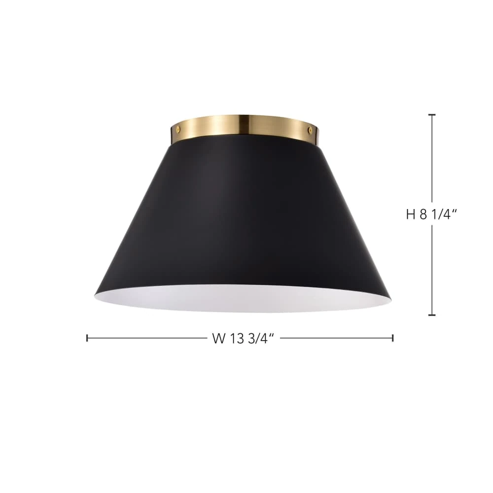 Nuvo Dover 3 Light Small Flush Light - Black with Vintage Brass