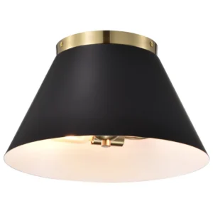 Nuvo Dover 3 Light Small Flush Light - Black with Vintage Brass