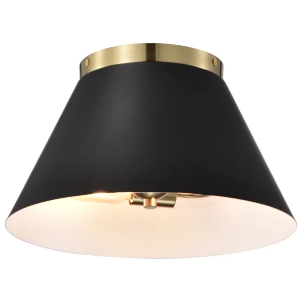 Nuvo Dover 3 Light Small Flush Light - Black with Vintage Brass