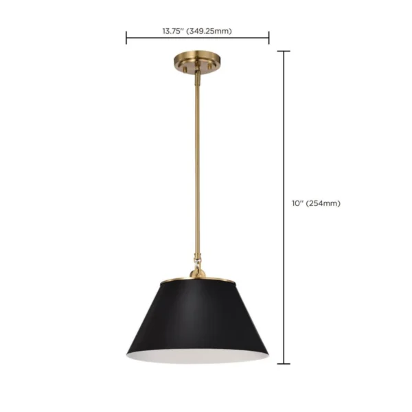 Nuvo Dover Medium Pendant Light - Black with Vintage Brass3