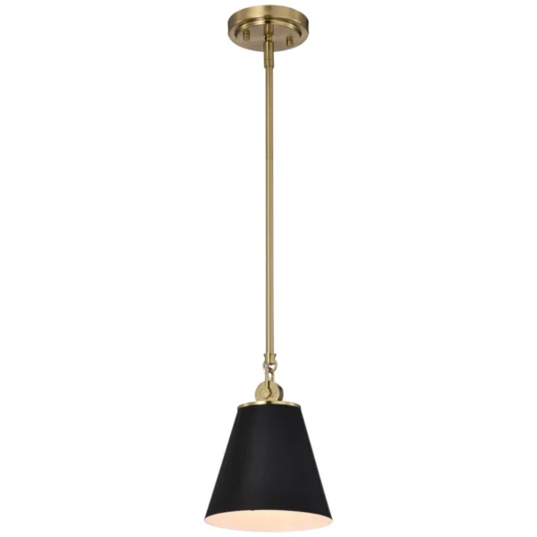 Nuvo Dover Small Pendant Light - Black with Vintage Brass