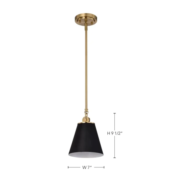 Nuvo Dover Small Pendant Light - Black with Vintage Brass3