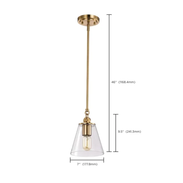 Nuvo Dover Small Pendant Light - Vintage Brass with Clear Glass3