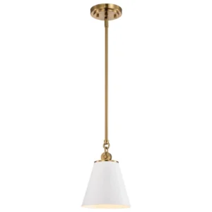 Nuvo Dover Small Pendant Light - White with Vintage Brass