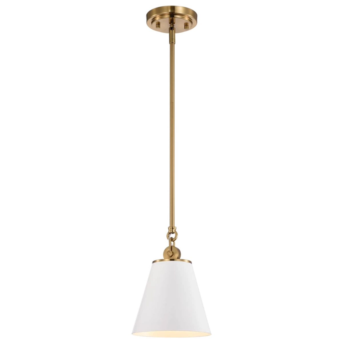 Nuvo Dover Small Pendant Light - White with Vintage Brass