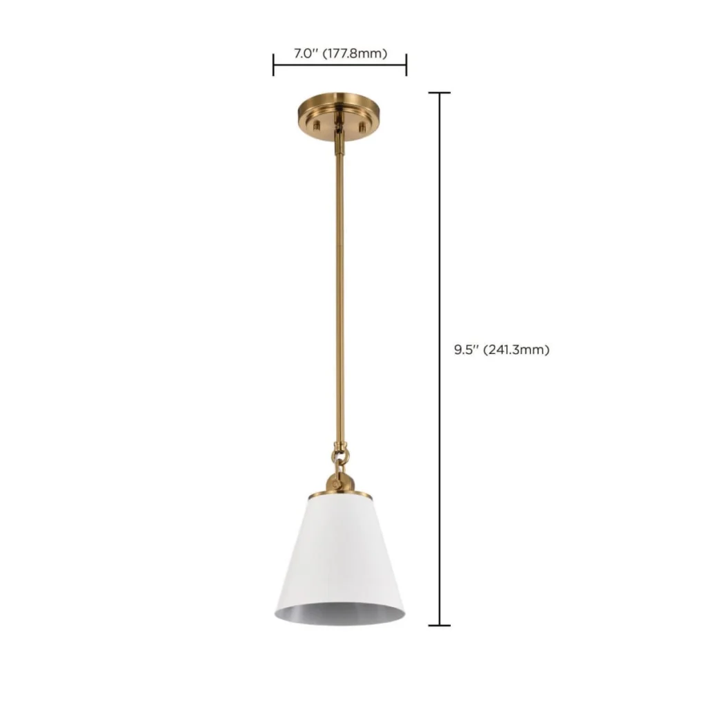 Nuvo Dover Small Pendant Light - White with Vintage Brass3