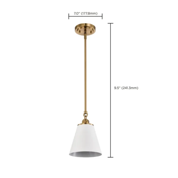 Nuvo Dover Small Pendant Light - White with Vintage Brass3