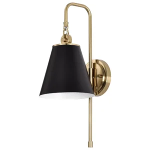 Nuvo Dover Wall Sconce - Black with Vintage Brass