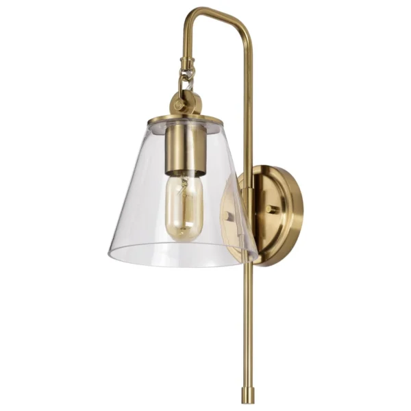 Nuvo Dover Wall Sconce - Vintage Brass with Clear Glass
