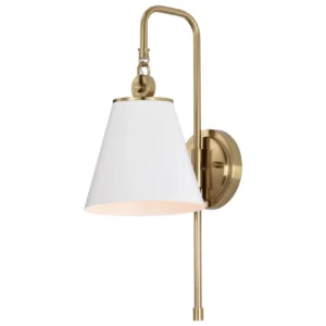 Nuvo Dover Wall Sconce - White with Vintage Brass