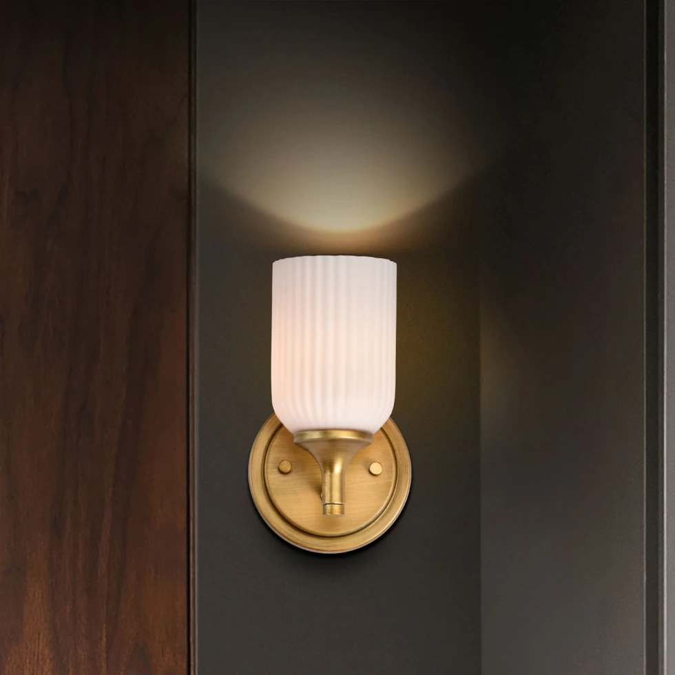 Nuvo Solara Vanity Wall Sconce Lamp - Natural Brass Finish
