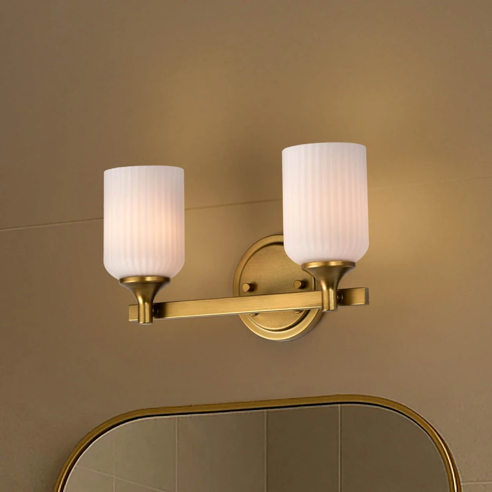 Nuvo Solara 2 Light Vanity Light - Natural Brass Finish
