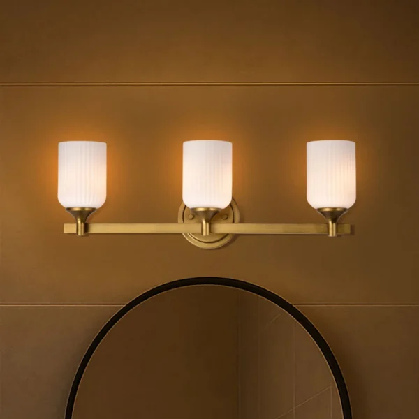 Nuvo Solara 3 Light Vanity Light - Natural Brass Finish