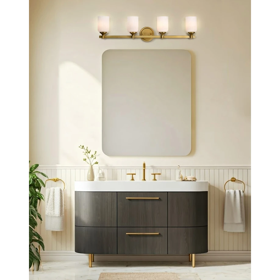 Nuvo Solara 4 Light Vanity Light - Natural Brass Finish