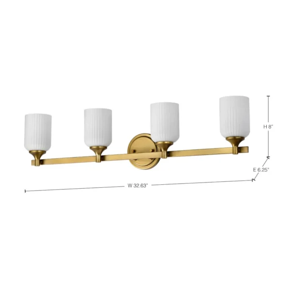 Nuvo Solara 4 Light Vanity Light - Natural Brass Finish