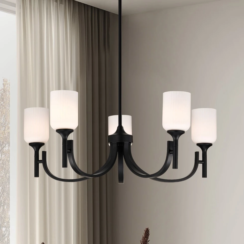 Nuvo Solara 5 Light Chandelier - Matte Black Finish