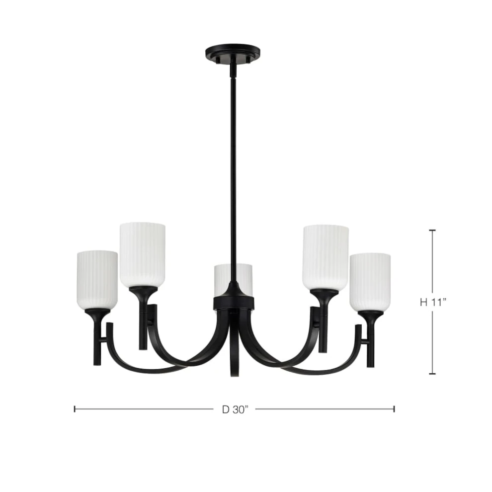 Nuvo Solara 5 Light Chandelier - Matte Black Finish