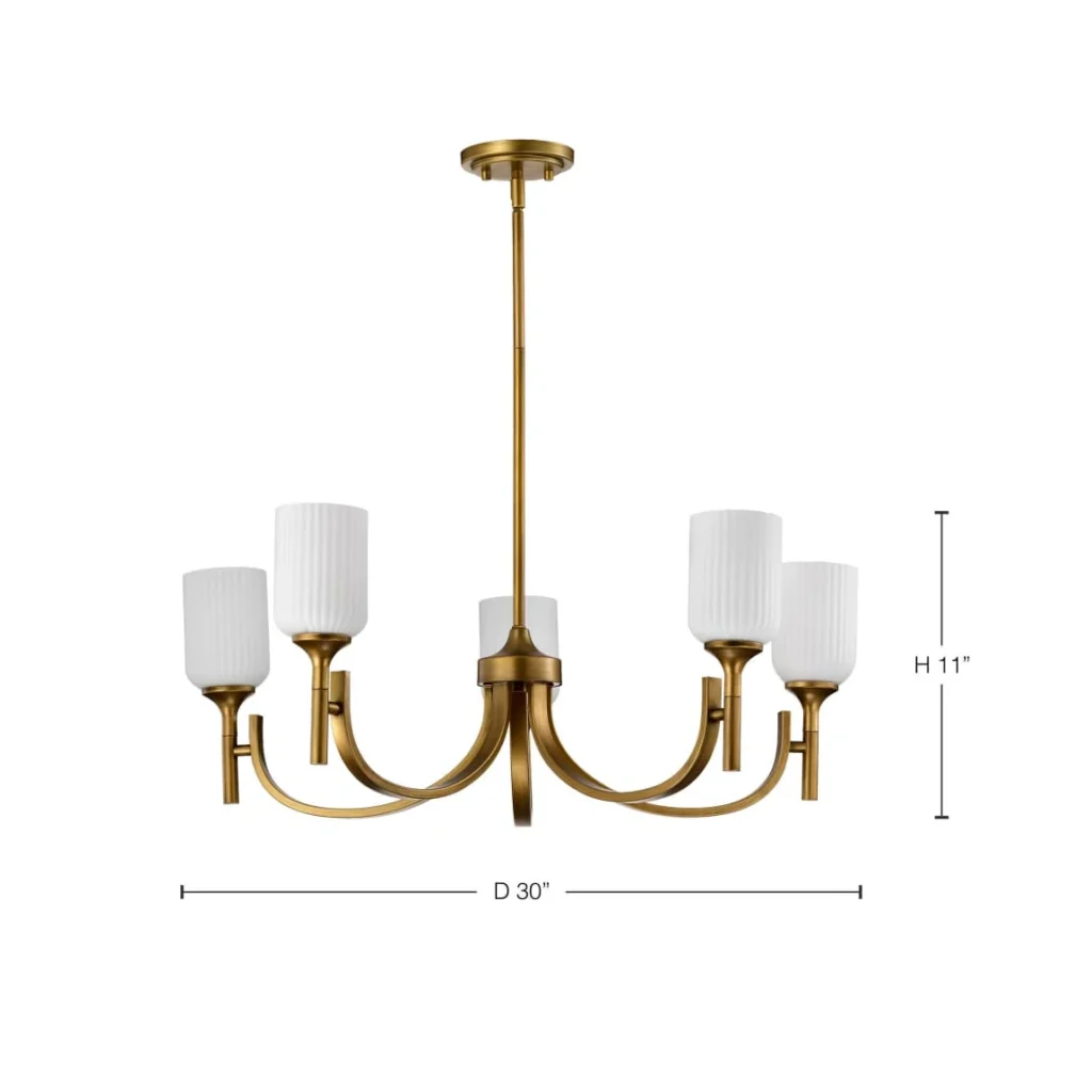 Nuvo Solara 5 Light Chandelier - Natural Brass Finish