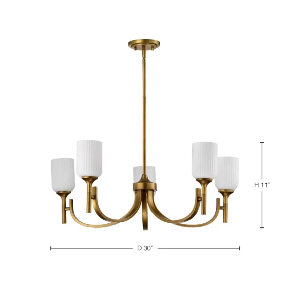 Nuvo Solara 5 Light Chandelier - Natural Brass Finish