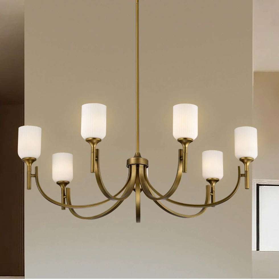 Nuvo Solara 7 Light Chandelier - Natural Brass Finish
