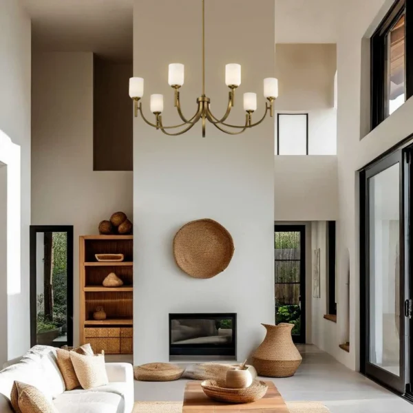 Nuvo Solara 7 Light Chandelier - Natural Brass Finish