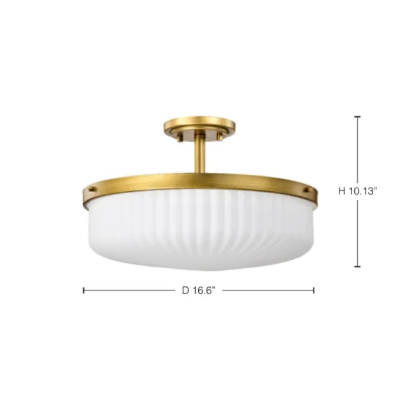 Nuvo Solara Semi Flush Mount - Natural Brass Finish